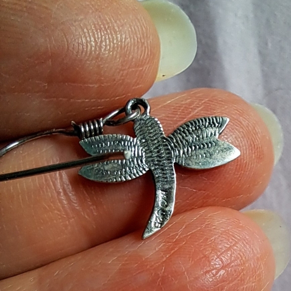 Vintage Marcasite Sterling Silver Hallmarked Dragonfly drop earrings Marcella MC - Picture 5 of 6